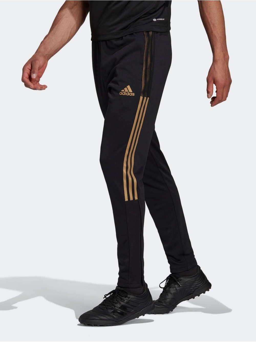 adidas: Tiro 21 Men's Soccer Track Pant Black with Gold Stripes. Sz M